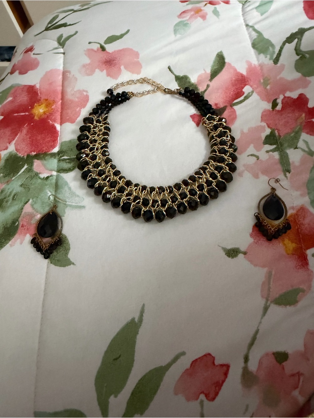 Black and Gold Statement Necklace and Earring Set